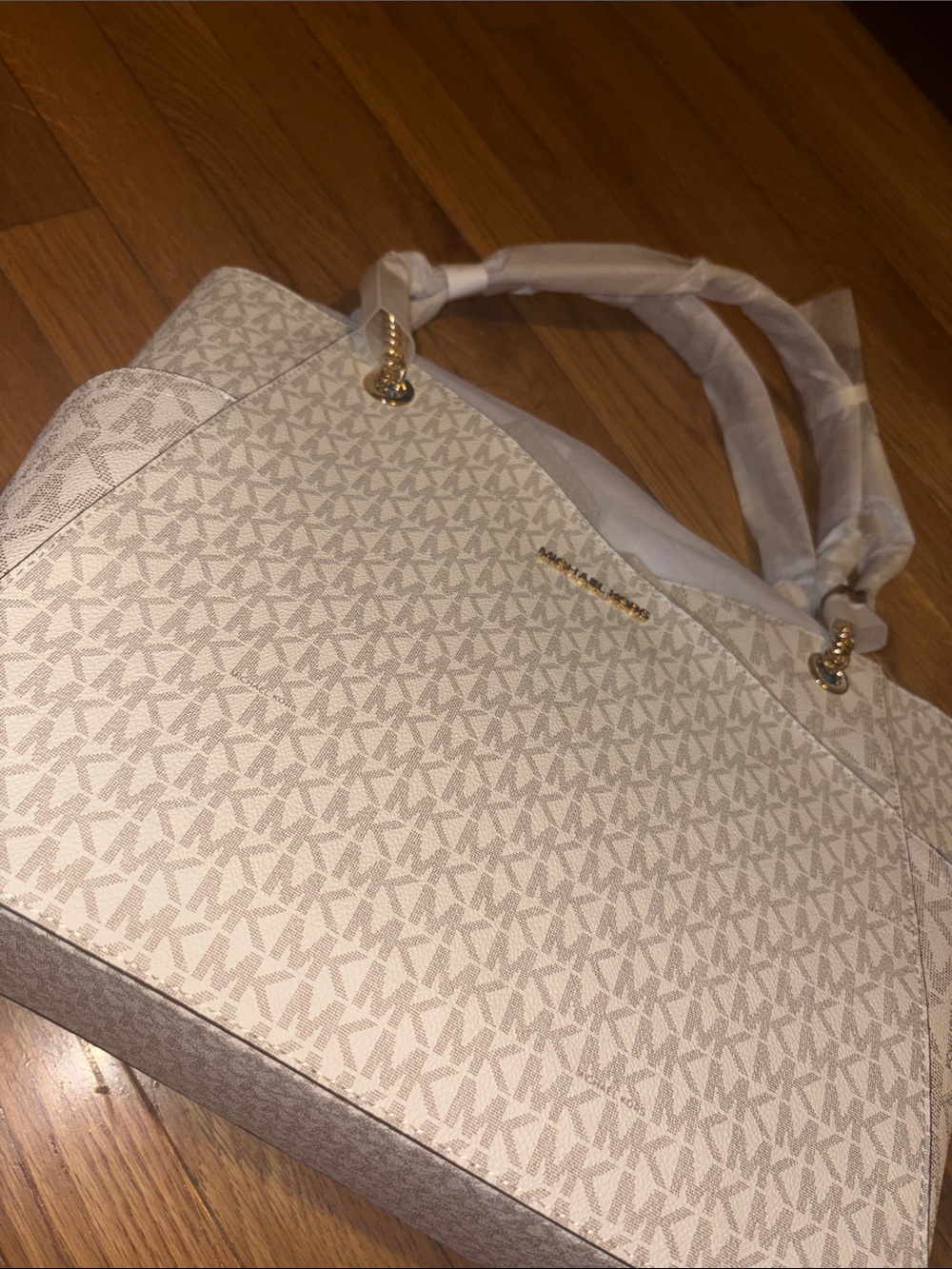 Michael Kors Beige/Cream Monogram Tote with Gold Hardware - Picture 2 of 5